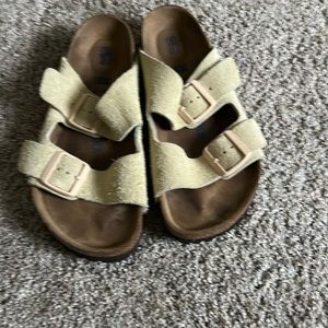 Birkenstock Arizona Soft Footbed Sandals In Suede Almond